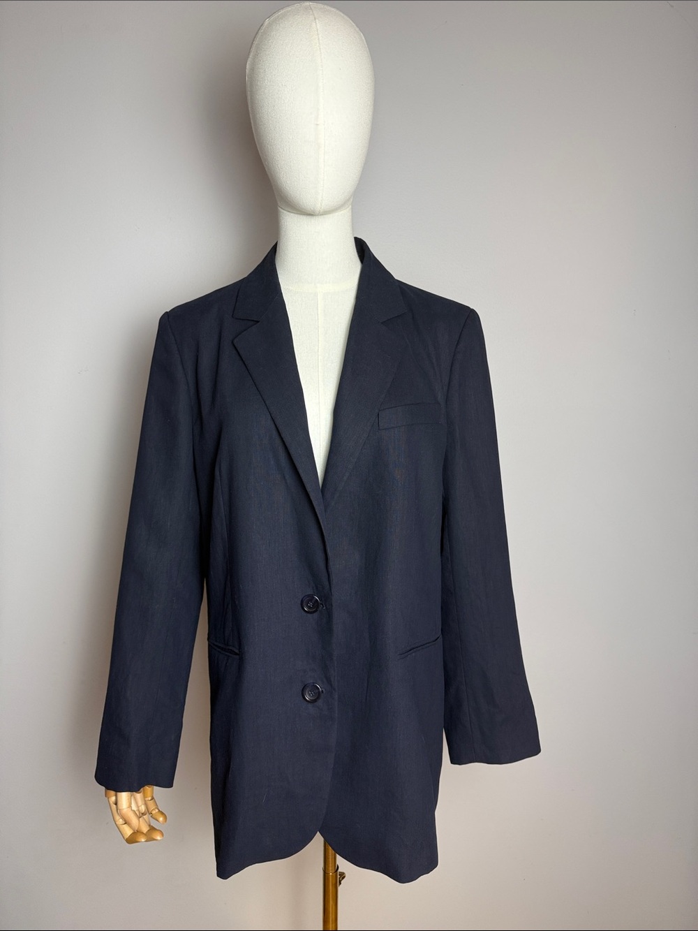 Women's Navy Single-Breasted Blazer Jacket